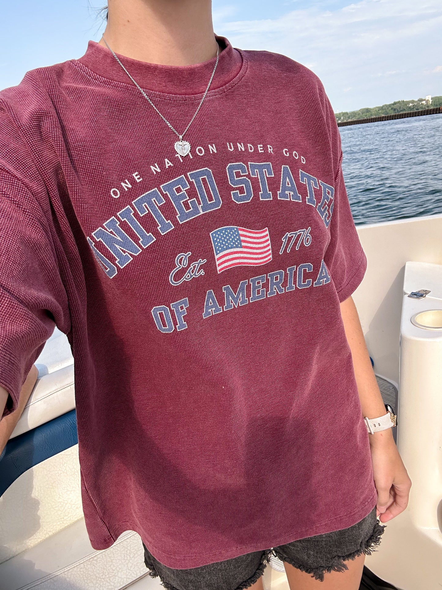 ONE NATION UNDER GOD — MINERAL WASH WAFFLE TEE