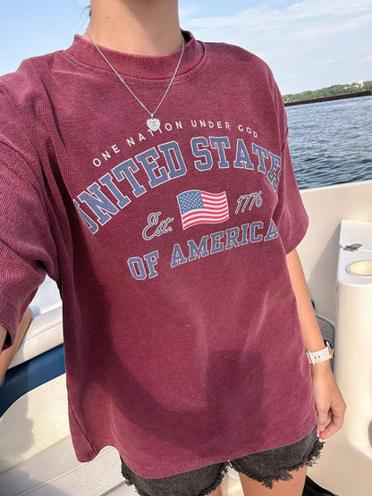 ONE NATION UNDER GOD — MINERAL WASH WAFFLE TEE