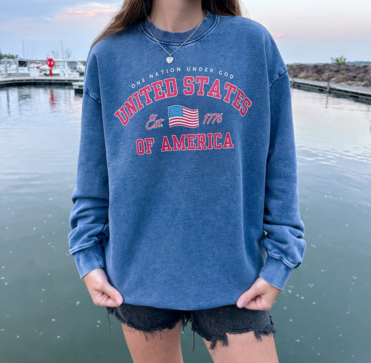 ONE NATION UNDER GOD — SNOW WASHED OVERSIZED SWEATSHIRT