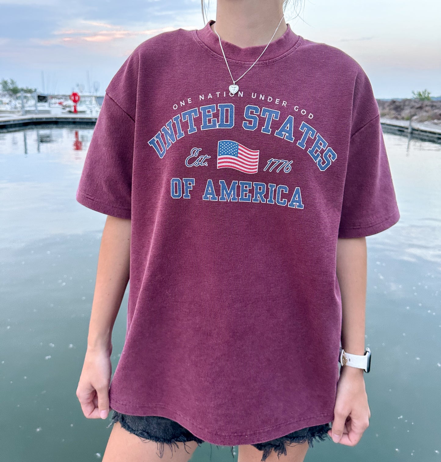 ONE NATION UNDER GOD — MINERAL WASH WAFFLE TEE