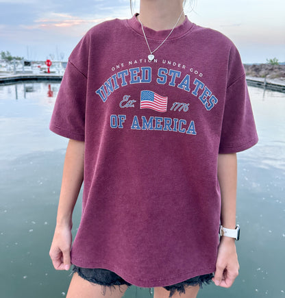 ONE NATION UNDER GOD — MINERAL WASH WAFFLE TEE