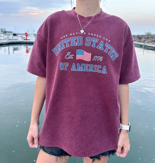 ONE NATION UNDER GOD — MINERAL WASH WAFFLE TEE