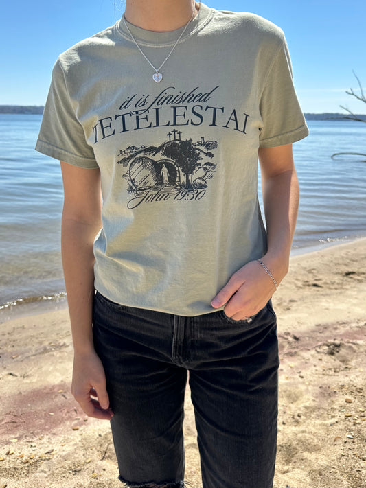 "TETELESTAI" HEAVYWEIGHT WASHED SAGE TEE