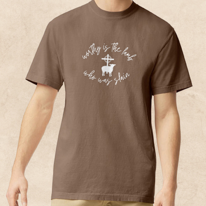"WORTHY IS THE LAMB" HEAVYWEIGHT ESPRESSO TEE